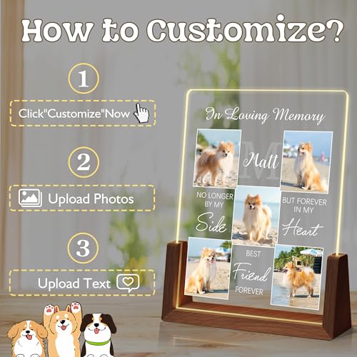 Personalized Dog Memorial Gifts, Custom Acrylic Light Up Picture Frame | Custom Pet Loss Gifts Cat Pet Memorial Gifts with Pictures for Pet Lover, Loss of Dog Sympathy Gifts - color: style-4