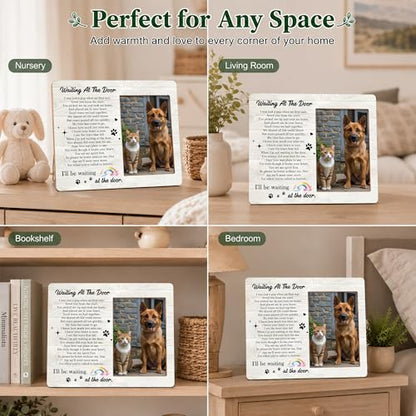 Pet Dog Cat Memorial Photo Frame - Waiting At The Door Dogs Wooden Tabletop Picture Frame - Sympathy Memorial Gifts For Loss Of Dog Cat Owner - In Loving Memory Rainbow Frames Favors -07 - style: Rainbow 1