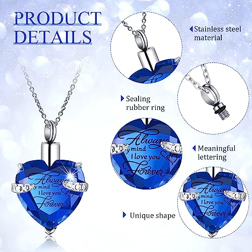 Huquary 16 Pcs Urn Necklace for Ashes Waterproof Stainless Steel Carved Ashes Locket with 8 Filling Kit Heart Cylinder Cross Cubic Fish Hook Jewelry for Ashes with Wing Diamond for Men Women - color: Blue