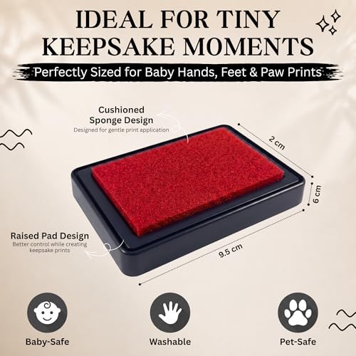 ReignDrop Baby Ink Pad for Hand and Footprints, Non-Toxic Acid-Free Keepsake Kit, Smudge-Proof Archival Ink Wipes Off Skin, for Scrapbook, Photo Album, Frames & Pet Paws, Baby Gift (Red) - color: Red