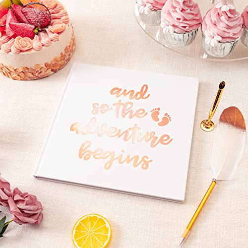 Calculs Polaroid Baby Shower Guest Book So the Adventure Begins Signature Bridal Party Picture Book Blank Pages for Instant Film 8.5” Square White Cover Rose Gold Stamping - style: Contemporary