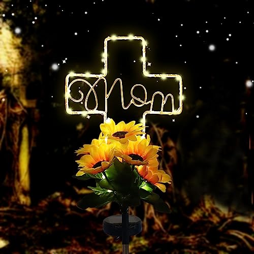 Lmtocs Solar Cross Lights for Grave Decorations, Memorial Sympathy Gifts for Loss of Mom, Waterproof Mom Cemetery Decorations for Grave for Mother Day,Birthday in Heaven,Christmas,Memorial Day - color: Mom-Sunflower