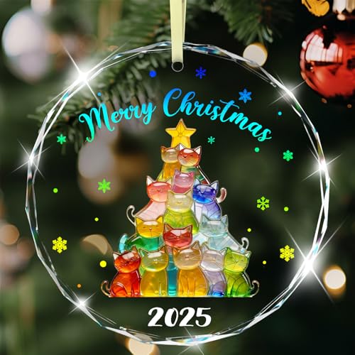 Cat Christmas Ornament 2025,Glass Cute Cat Ornaments for Christmas Tree,Cats Lovers Gifts for Women, Unique Ornaments for Pet Lovers, Funny Holiday Birthday Decor - color: Cats