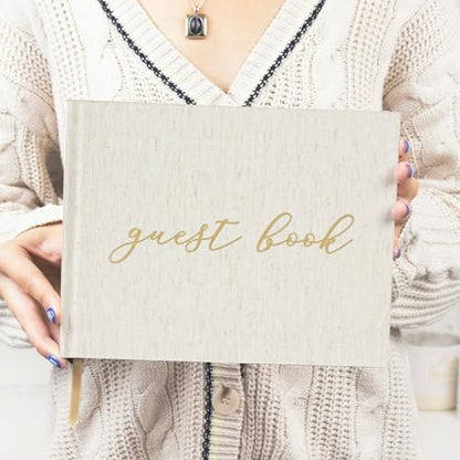 bloom daily planners Wedding Guest Book - Elegant Hardcover Polaroid Guestbook for Receptions, Baby Showers, & Special Events - (7" x 9") 120 Blank Lined Pages for Sign-in and Photos - Linen - color: Linen