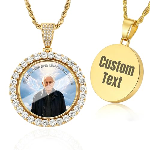 HJX Custom Circle Chain with Wings, Memorial Picture Necklace for Men Womem - color: 9-round Memorial