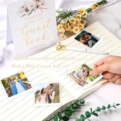 Wedding Guest Book with Pen and Table Sign, 7x9 Inch Photo Guestbook with 88 Lined Pages, Personalized Guestbook Photo Album Sign in Book for Reception Bridal Shower Wedding Birthday Party(Rose) - style: Rose