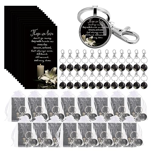 Funeral Favors Memorial Keychain Prayer Cards, Black, 24 Sets | For Memorial Service Guests, Remember Keychains with Organza Bags, Celebration of Life Tributes, Prayer Cards - color: Black