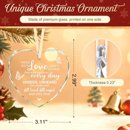 Sympathy Gifts for Loss of Loved One, Memorial Heart Glass Christmas Ornament In Loving Memory of Mom Mother, Bereavement Remembrance Condolence Comfort Gift Keepsake - Those Who We Love Don't Go Away - style: Heart-Love