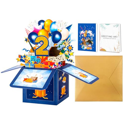 GREETING ART Happy 2nd Birthday Pop Up Card,Funny Guitar Ballons Box Themed - color: 2nd