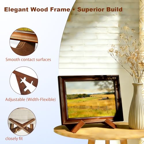 Adjustable Wooden Plate Stands for Display Easels - 6.8 Inch Plate Holders for Displaying & Picture Frame Stand for Books, Photos, Plaque, Decorative Plates (1 Pack, Brown)