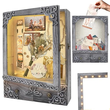 11x16 Pet Memorial Shadow Box Frame with Shelves, Grey - color: Classic Grey