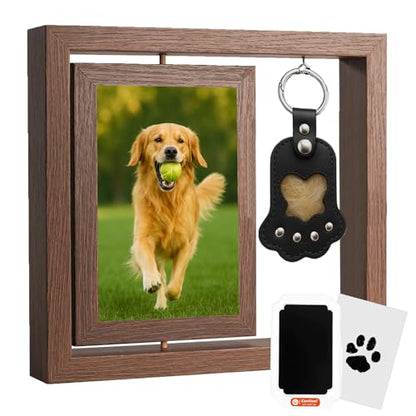 Dog Memorial Gifts for Loss of Dog Kits, Pet Memorial Kit Including 4×6 Photo Rotating Wooden Picture Frame, Paw Print Kit for Dogs and Cats, Dog Hair Keychain, Loss of Dog Sympathy Gift