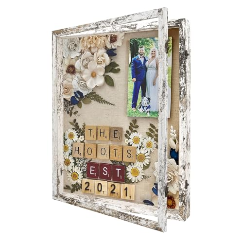 Large Shadow Box Frame 16x20 Display Case, White Wedding Bouquet Memory Box - color: Rustic White, size: 16"x20" (40.6x50.8 cm)