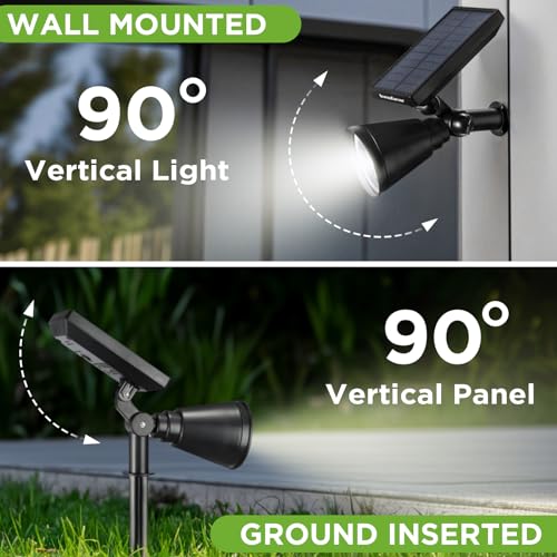 InnoGear 6 Solar Lights Outdoor Spotlight Garden Yard Landscape Flag, White | Waterproof, Auto On/Off, Adjustable Brightness, 2 Installations, Flag Pole, Tree, Uplights, Solar Powered Spotlight, Pathway - color: White