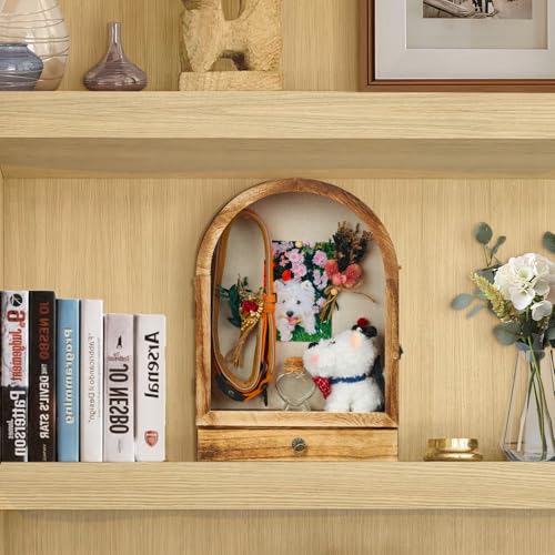 Pet Memorial Shadow Box, Arch Wooden Keepsake Display | 3 Layer Storage | Photo, Collar & Ashes Display | Wall Mounted or Tabletop | Sympathy Gift | Timeless Tribute
