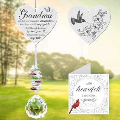 Grandma in Heaven Memorial Crystal Suncatcher Gifts,Sympathy Gifts for Loss of Grandma,Hanging Crystals Ornament for Window Rainbow Maker Prisms Home Decor Gift - style: Grandma