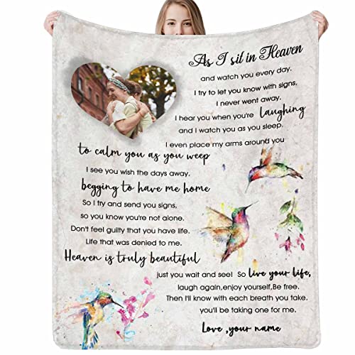 D-Story in Loving Memory Personalized Photo Blanket for Loss of Wife Husband - As I Sit in Heaven Memorial Throw Blanket - Remembrance Sympathy Memorial Gifts - color: Design13