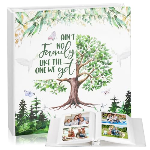 Dunzoom Family Reunion Memory Photo Album Holds 200 Pcs 4 x 6 Inch Leather Album, Tree Pattern Memory Scrapbook for Couple Gifts - style: Family Reunion