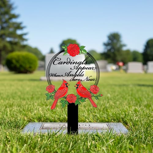 Cardinals Memorial Grave Stake with Cardinals Appear When Angels are Near - Metal Sympathy Grave Marker, Rust-Resistant Outdoor Cemetery Decoration(Cardinal) - style: Red Cardinal