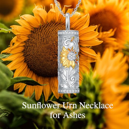 925 Sterling Silver Urn Necklace for Ashes, Teardrop/Tree of Life/Sunflower/Dragonfly/Sea Turtle/Celtic Knot/Elephant/Hummingbird Memorial Cremation Pendant Necklaces for Animal Human Ashes - color: B: Sunflower