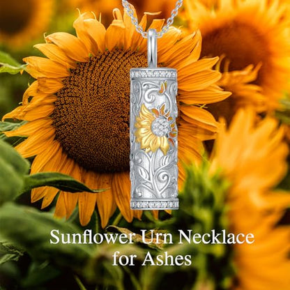 925 Sterling Silver Urn Necklace for Ashes, Teardrop/Tree of Life/Sunflower/Dragonfly/Sea Turtle/Celtic Knot/Elephant/Hummingbird Memorial Cremation Pendant Necklaces for Animal Human Ashes - color: B: Sunflower