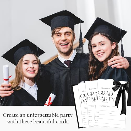 DETIHO Graduation Party Invitations 2026, Black Bow Graduate Celebration | Invites with Envelopes | 20 Pack Grad Announcement Cards - G07 - style: Black Bow
