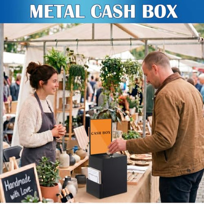 Metal Donation Box for Fundraising,Card Pocket,Black - color: Black, style: Card Pocket