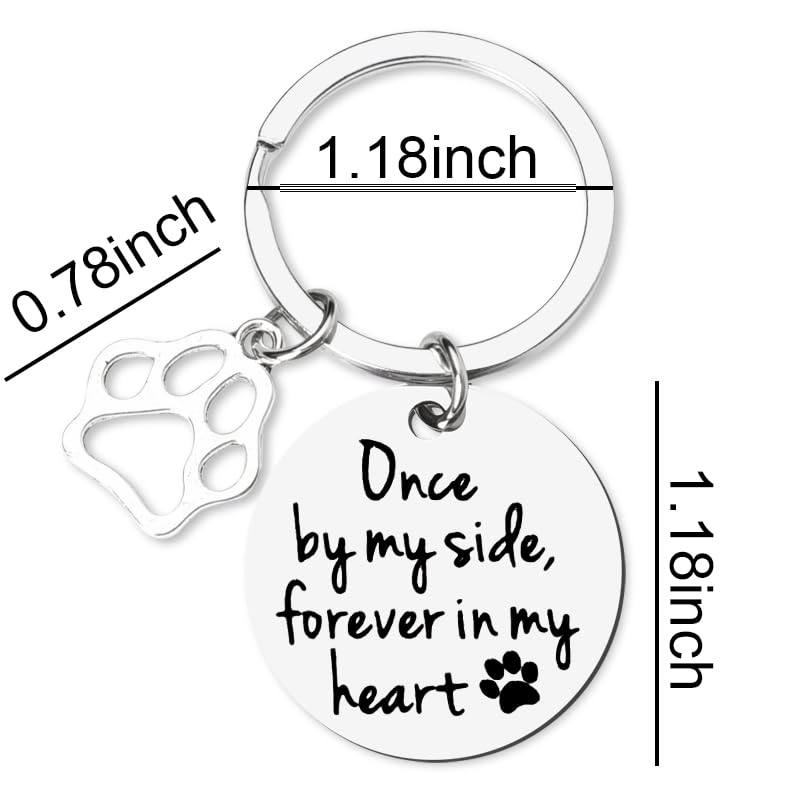 Loss of Pet Sympathy Gift Keychain Dog Cat Memorial Gifts for Friends Daughter Son Pet Remembrance Gifts for Women Men Once By My Side Forever in My Heart Key Ring