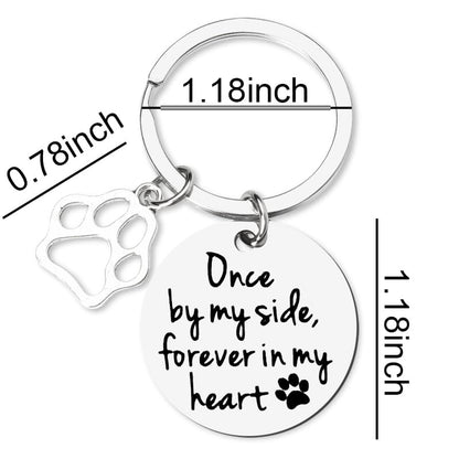 Loss of Pet Sympathy Gift Keychain Dog Cat Memorial Gifts for Friends Daughter Son Pet Remembrance Gifts for Women Men Once By My Side Forever in My Heart Key Ring