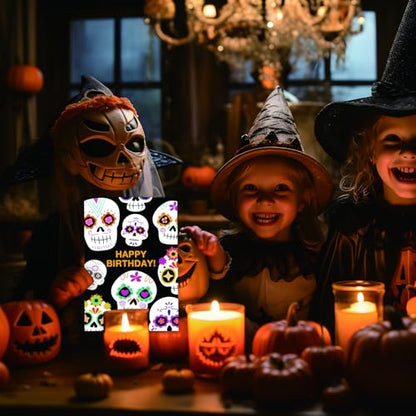 ICOOLYI Halloween Sugar Skull Birthday Card, Funny Birthday Cards for Her Him, friend birthday card, Spooky Skull Birthday Card - color: WY-075