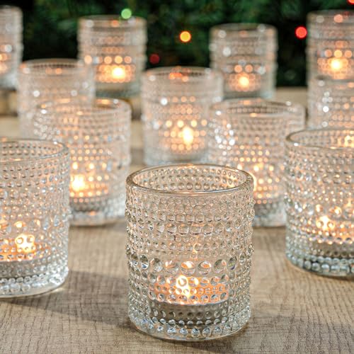 TRIRITE 24 Pack Votive Candle Holders, Clear Glass Tea Light Candle Holder | Thickened Glass 2x2.5 Inch Candle Holders, Reusable Durable Elegant Vintage Votives for Wedding Centerpieces Table Decor - color: Clear