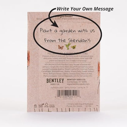 Bentley Pollinator Mix - Pre-Filled, Non-GMO, Non-Coated Butterfly Packets - 25 Annual Wildflower Seeds - Perfect Eco-Friendly Gift