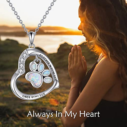 YFN Paw Print Necklace Sterling Silver Dog Cat Charms Pendant Cremation Jewelry Cat Dog Memorial Gifts for Women Girls - color: White Opal Paw Urn