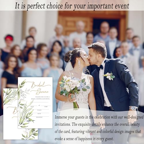 Bridal Shower Invitations, 25 Eucalyptus Invites with Envelopes for Bridal Shower Reception Engagement Party, Greenery Wedding Party Cards - A01 - style: Greenery 1