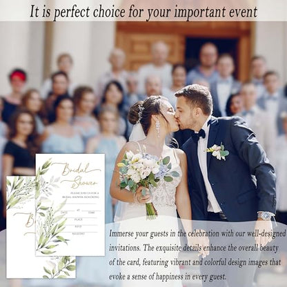 Bridal Shower Invitations, 25 Eucalyptus Invites with Envelopes for Bridal Shower Reception Engagement Party, Greenery Wedding Party Cards - A01 - style: Greenery 1