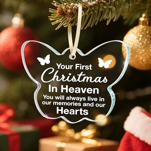 Sympathy Gifts, Memorial Christmas Ornament, Bereavement Remembrance Gift, Sympathy Keepsake for Loss of Loved One, Your First Christmas is in Heaven Butterfly Memorial Decor for Mom, Friend, Husband - style: BF-Christmas