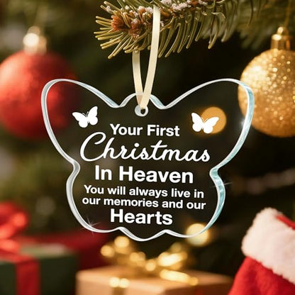 Sympathy Gifts, Memorial Christmas Ornament, Bereavement Remembrance Gift, Sympathy Keepsake for Loss of Loved One, Your First Christmas is in Heaven Butterfly Memorial Decor for Mom, Friend, Husband - style: BF-Christmas