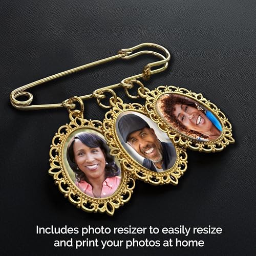 Gold Wedding Bouquet Photo Charm Memorial Pin for Bouquet 3 Pictures