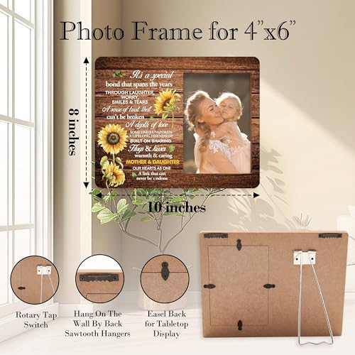 Mother & Daughter Picture Frame - Sunflower Wood Photo Frame for Birthday, Graduation, Mothers Day, Christmas & Thanksgiving Gifts - style: Mother & Daughter