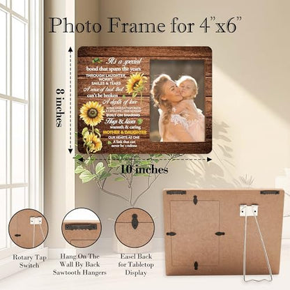 Mother & Daughter Picture Frame - Sunflower Wood Photo Frame for Birthday, Graduation, Mothers Day, Christmas & Thanksgiving Gifts - style: Mother & Daughter