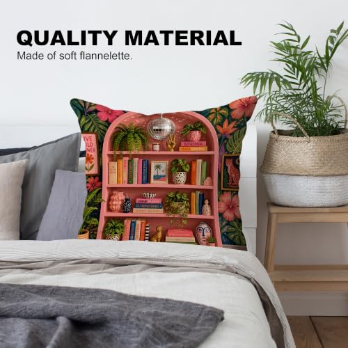 Maximalist Pink Bookish Book Tropical Pillow Cover 18x18 Double-Sided - color: Bookish