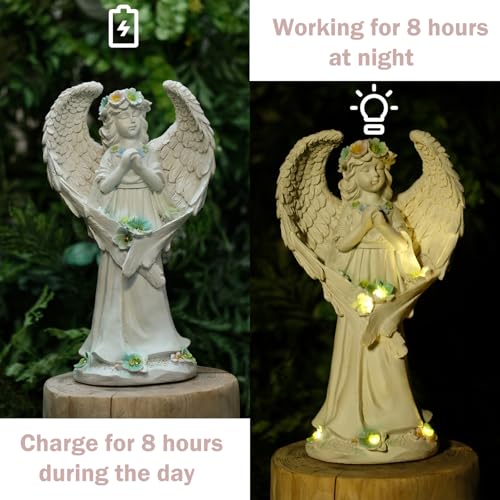 Solar Garden Statues Outdoor Decor Resin Lights Garden Angel Statues for Outside Lawn Yard Patio Balcony Art Sculptures Gifts for Mom Women - size: 7*5*13 in