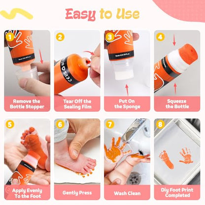 Nabance 2.54 fl oz Orange Baby Hand and Footprint Friendly Ink Paint, Dog Cat Paw Print Safe Ink, Non-Toxic Acid-Free, Safe Gentle for Home School Christmas New Year DIY Keepsake Stamp - color: Orange