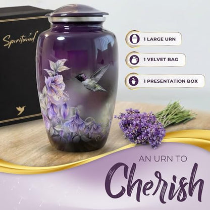 Beautiful Anna's Hummingbird Urn for Human Ashes Adult Female or Male - 1pc | Beautifully Packaged Large Handcrafted Purple Cremation Urn for Ashes for Women up to 200lbs - Funnel & Velvet Bag Included - size: Large Urn (1 Piece)