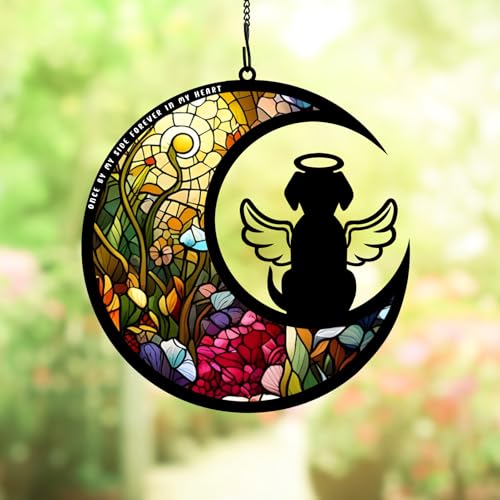 BamLue Dog Memorial Suncatcher for Windows Memorial Ornament, Pet Sympathy Gift to Memorialize The Loss, Angel Dog Sun Catchers with Personalized Decorations in Loving Memory for Loss - color: Dog-angle