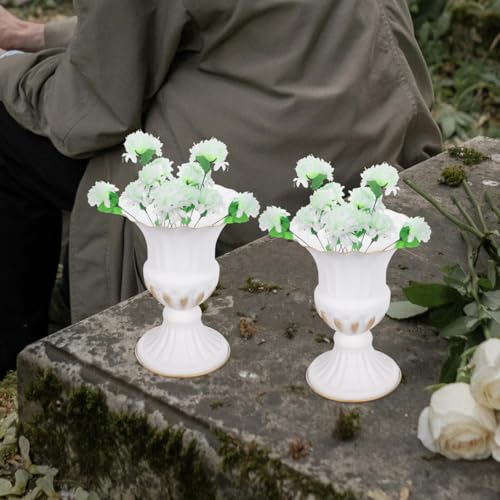 ARTIBETTER Cemetery Memorial Vase 2 Pack Iron Urn with Stable Base for Outdoor Lawn Garden Headstone Flower Holders