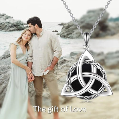 WINNICACA Celtic Knot Necklace 925 Sterling Silver Celtic Pendant Irish Urn Necklace Jewelry Birthday Anniversary Valentine's Day Gifts for Her Women Wife Girlfriend Daughter - style: 1-Celtic Knot Necklace(Black Onyx)