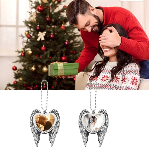 6 Set Sublimation Angel Wing Ornament Blanks Metal Love Heart Pendant Personalized Car Hanging Ornaments with Blank Photo for Home Window DIY Picture Crafts Silver