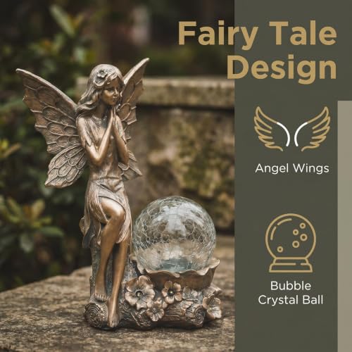 Solar Fairy Garden Statue with Crackled Glass Globe Light - color: Bronze Bronze Fairy