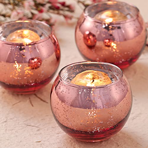 Volens 24PCS Rose Gold Votive Candle Holders for Table Centerpieces | Round Mercury Glass Candle Holders Bulk for Wedding, Bridal Shower, Birthday, Home, and Anniversary Decorations - color: Rose Gold, size: 24 PACK